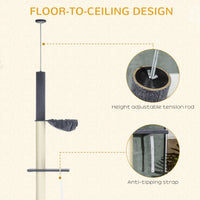 Floor To Ceiling Cat Tree, 5-Tier Cat Climbing Tower, 95-106 Height Adjustable with Carpeted Platforms, Cozy Bed, Hammoc