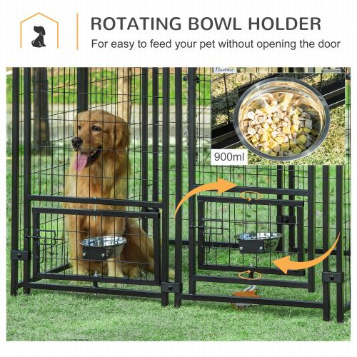 Outdoor Kennel With Rotating Bowl Rack, Walk-in Pet Playpen, Welded Wire Steel Dog Pen, With Waterproof And UV Resistant