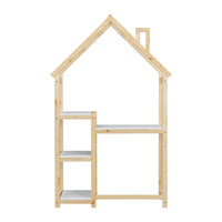House-shaped Wooden writing Desk Kids study Table Bookshelf & Toy Storage Natural