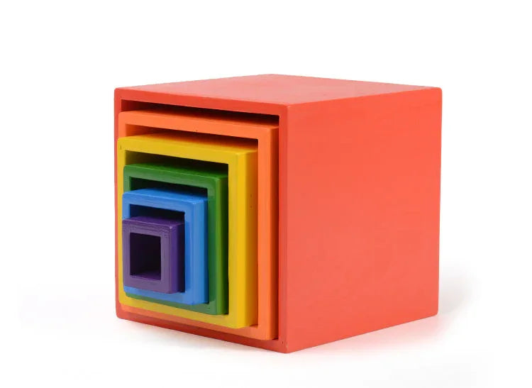 6-Piece Primary Color Rainbow Wooden Nesting Box Set - BIG FRENCHIES