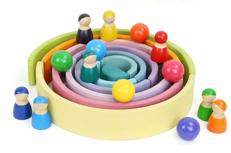12-Piece Large Wooden Rainbow Stacking Blocks – Pastel / Macaron Colors - BIG FRENCHIES