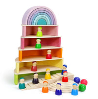 12-Piece Large Wooden Rainbow Stacking Blocks – Pastel / Macaron Colors - BIG FRENCHIES