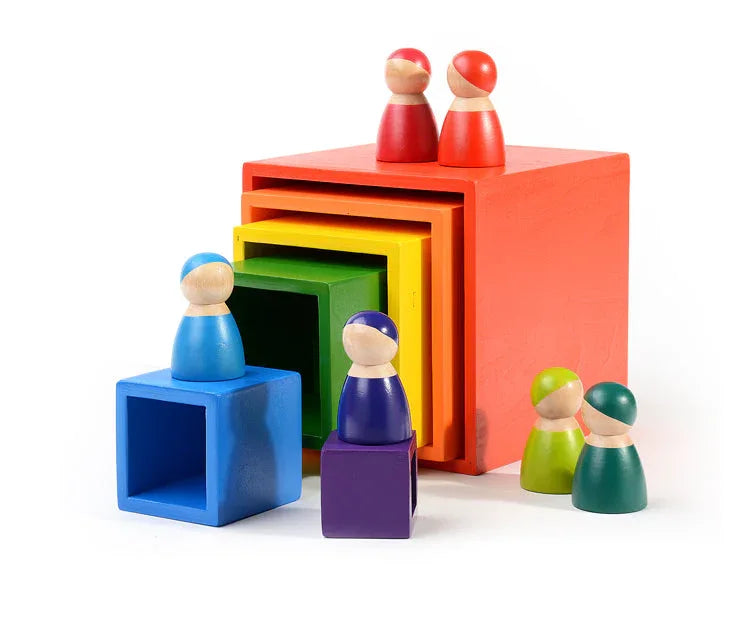 6-Piece Primary Color Rainbow Wooden Nesting Box Set - BIG FRENCHIES