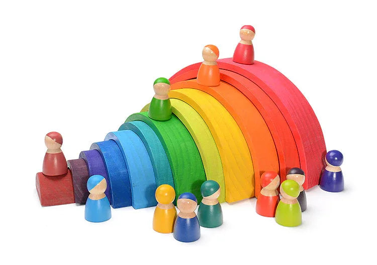 12-Piece Rainbow Wooden Peg Dolls – Primary Color - BIG FRENCHIES