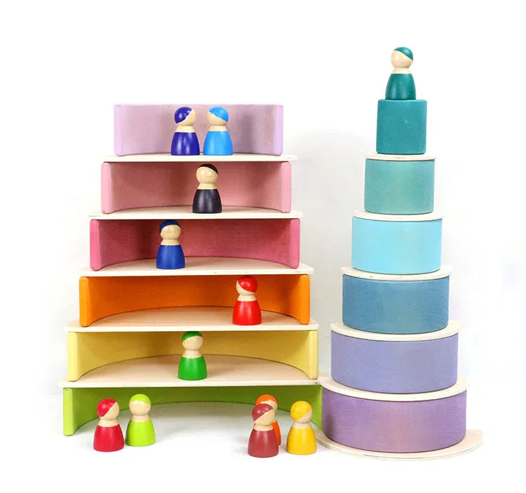 12-Piece Large Wooden Rainbow Stacking Blocks – Pastel / Macaron Colors - BIG FRENCHIES