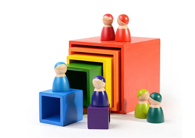 12-Piece Rainbow Wooden Peg Dolls – Primary Color - BIG FRENCHIES