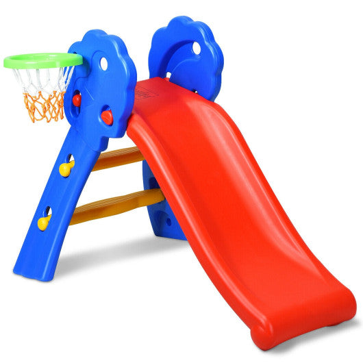 2 Step Indoors Kids Plastic Folding Slide with Basketball Hoop - BIG FRENCHIES