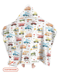 Construction Vehicles Custom Name Bamboo Wearable Hooded Blanket