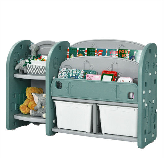 Kids Toy Storage Organizer with 2-Tier Bookshelf and Plastic Bins - BIG FRENCHIES