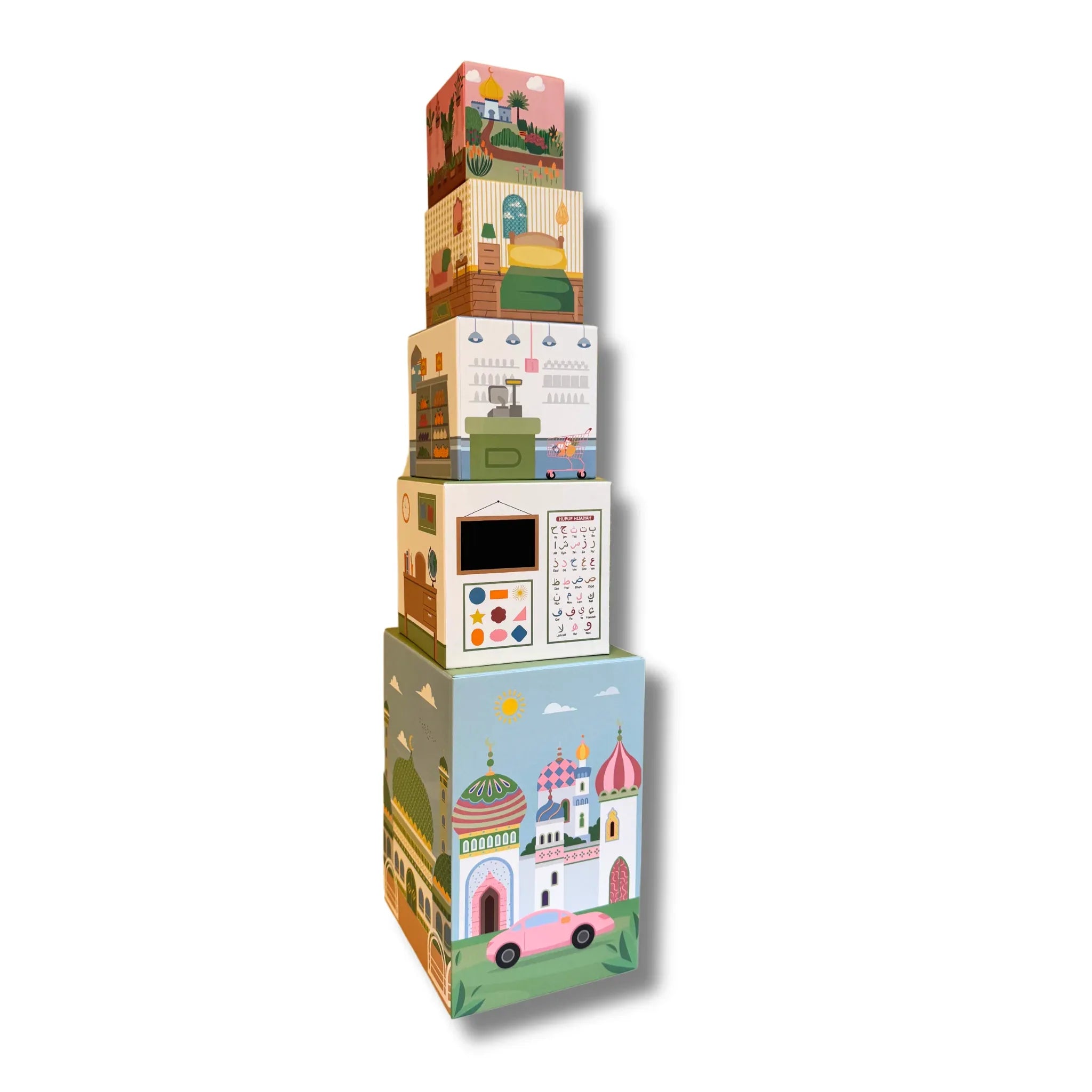 Stacking Houses (Set of 5 Houses and 3 Hardwood Characters) - BIG FRENCHIES