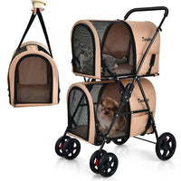 4-in-1 Double Pet Stroller with Detachable Carrier and Travel Carriage - BIG FRENCHIES