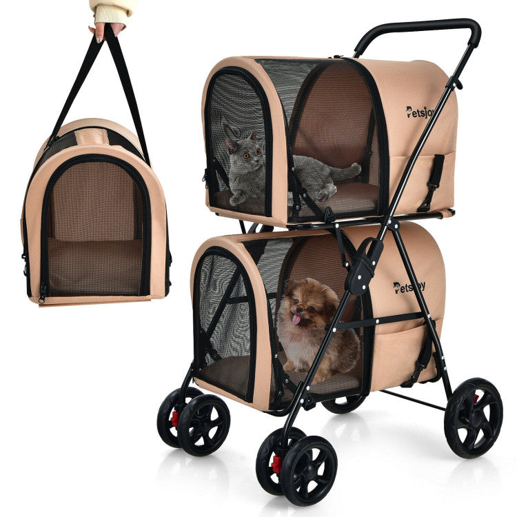 4-in-1 Double Pet Stroller with Detachable Carrier and Travel Carriage - BIG FRENCHIES