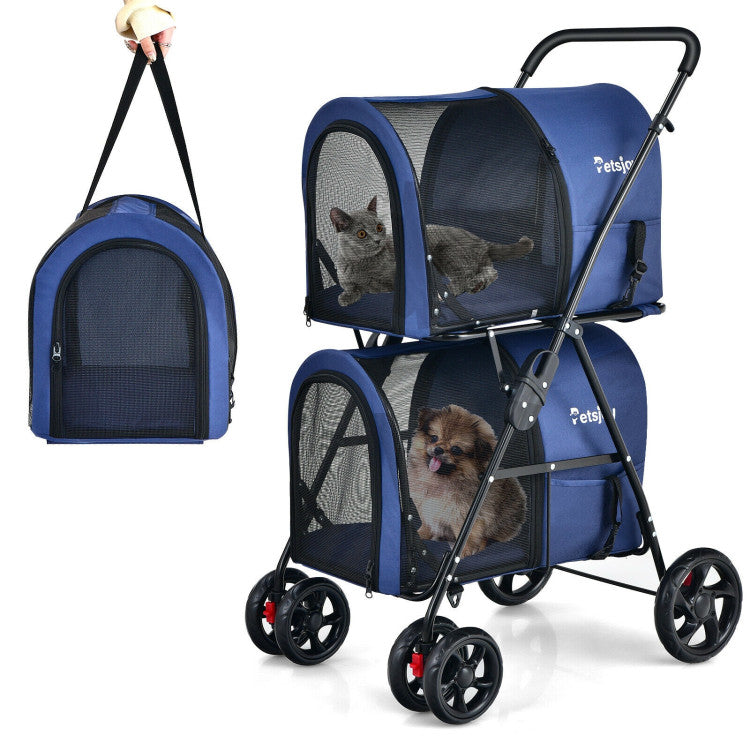 4-in-1 Double Pet Stroller with Detachable Carrier and Travel Carriage - BIG FRENCHIES