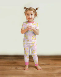 Softball Cherry Mom And Girl Matching Bamboo Two Piece Short Sleeve Pajama Set
