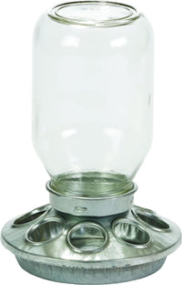 Mason Jar Baby Chick Feeder & Waterer Set - Galvanized Base with Glass Jar Bundle