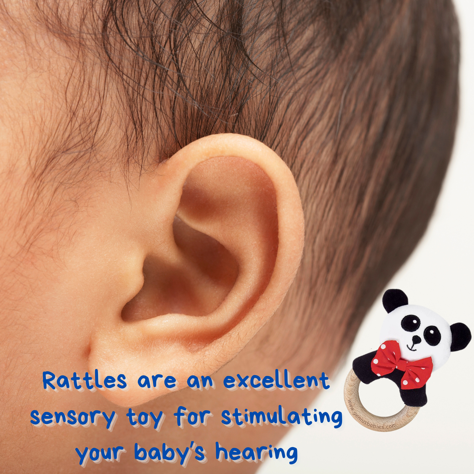 Baby Rattle in High-Contrast Black, White, Red (Beechwood) - BIG FRENCHIES