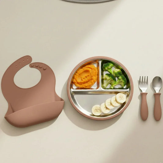 Stainless Steel Toddler Feeding Set 12+ Months- Mocha Mousse - BIG FRENCHIES