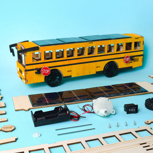 Dual Power School Bus STEM Kit – Build, Paint & Personalize | Battery + Solar Powered - BIG FRENCHIES