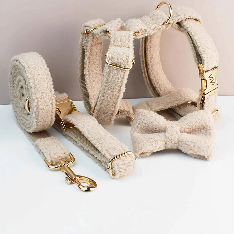 Personalized Beige Teddy Classic Set-Pet Collars & Leashes-BIG FRENCHIES-DDPaws