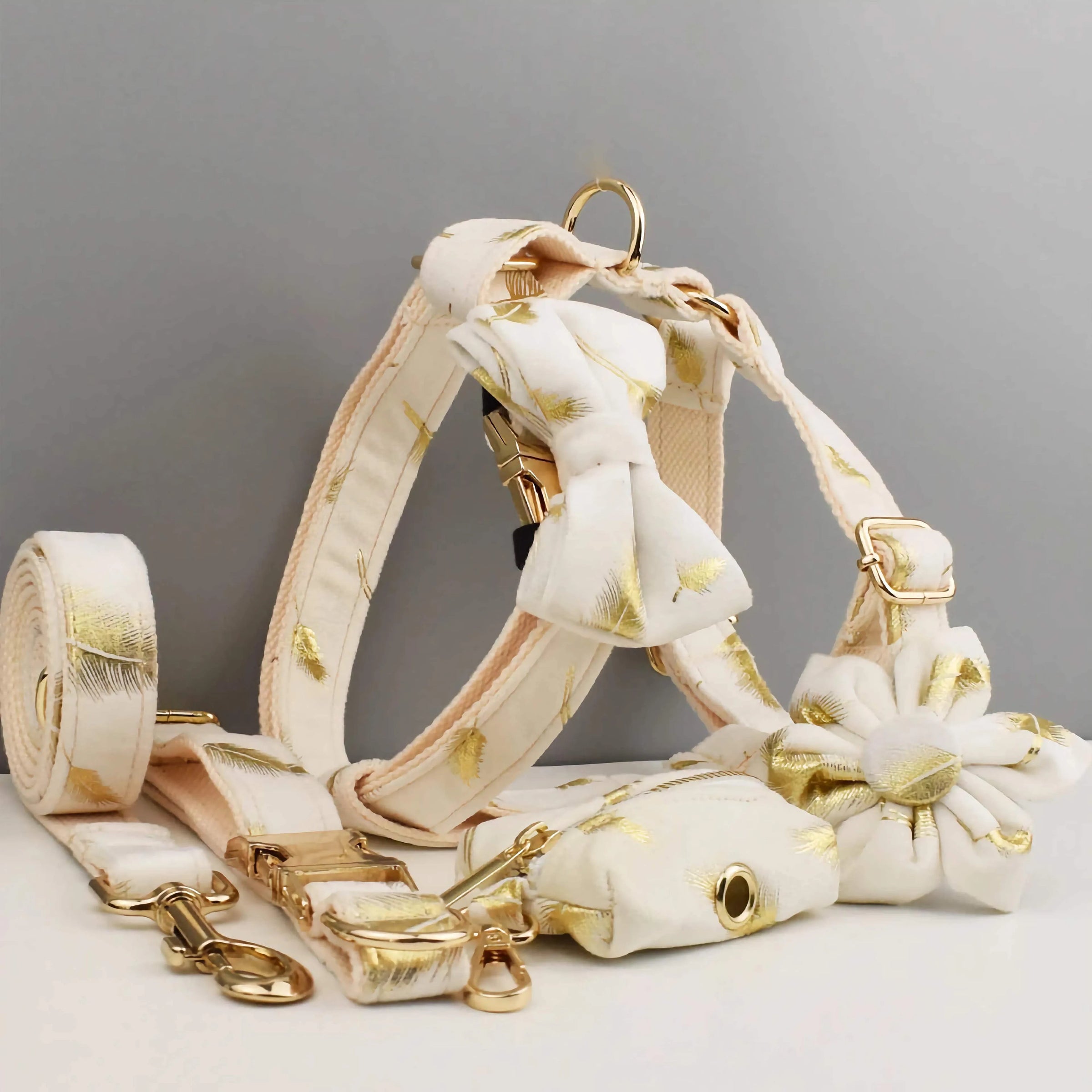 Personalized Ivory Gold Leaf Velvet Classic Set