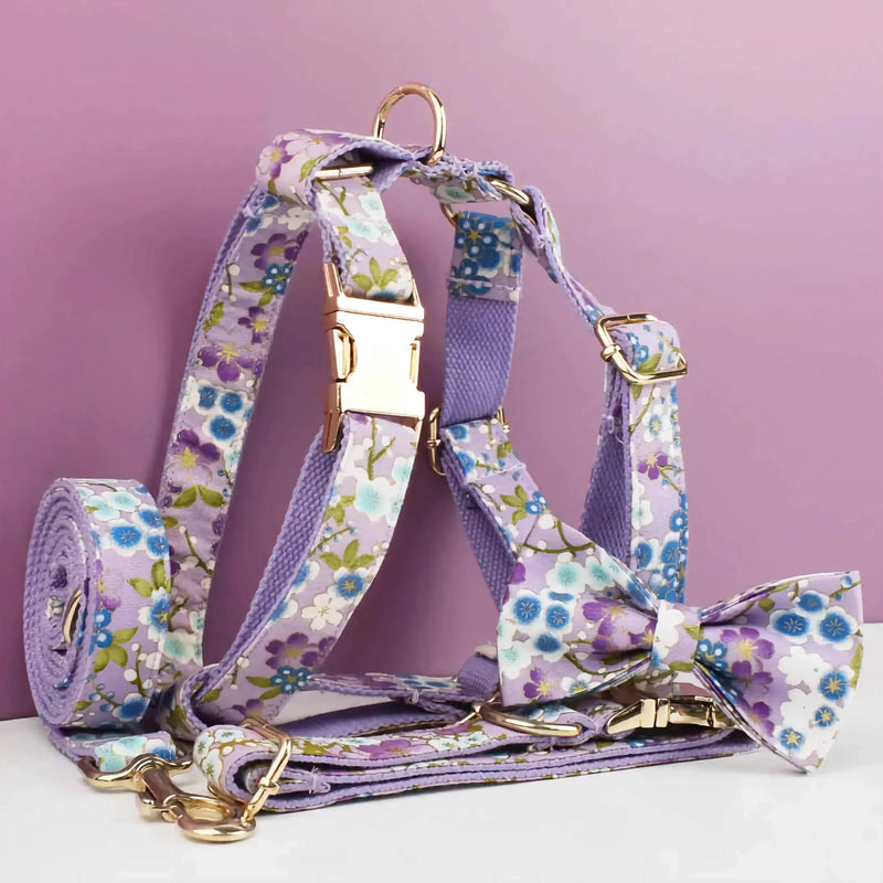 Personalized Lilac Meadow Floral Classic Set-Pet Collars & Leashes-BIG FRENCHIES-DDPaws