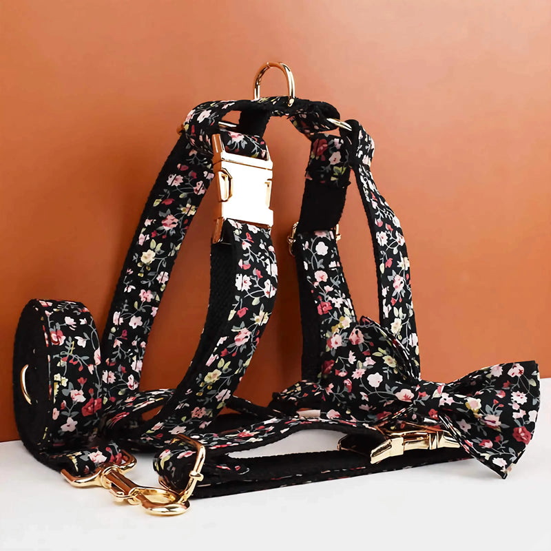 Personalized Midnight Blossom Floral Classic Set-Pet Collars & Leashes-BIG FRENCHIES-DDPaws