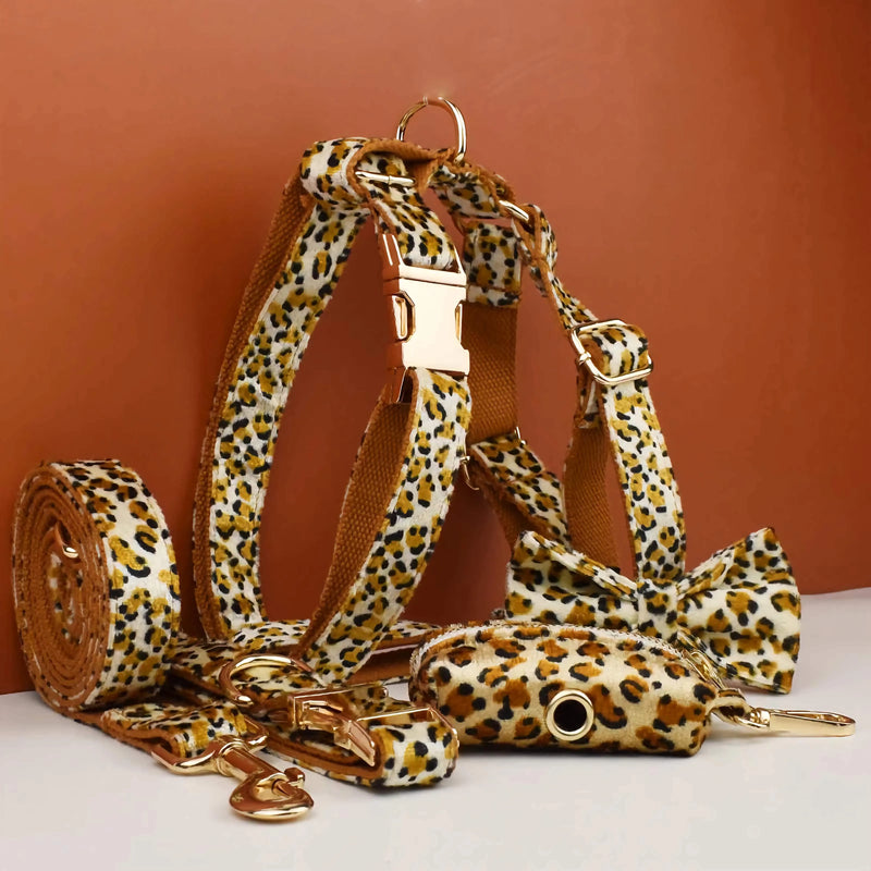 Personalized Velvet Leopard Classic Set-Pet Collars & Leashes-BIG FRENCHIES-DDPaws