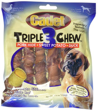 Cadet Triple Chew Duck & Sweet Potato Stuffed Pork Hide Rolls Dog Treats 6 Pack