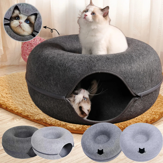 Felt Donut Cat Bed with Tunnel and Hideaway - BIG FRENCHIES