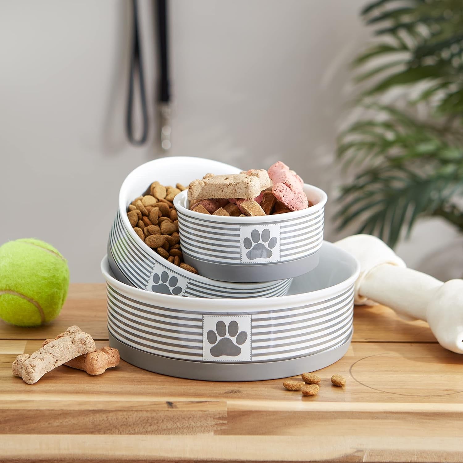 Paw & Patch Ceramic Pet Collection, Medium Set, 6X2", Gray, 2 Piece - BIG FRENCHIES