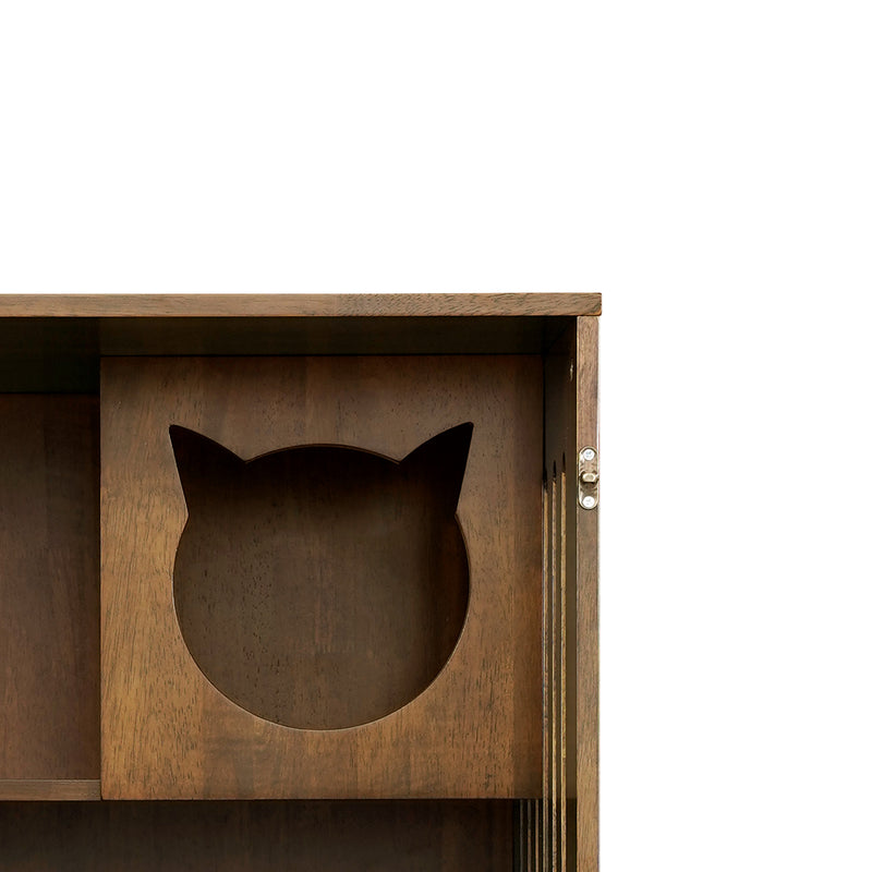 Basia Indoor Rubber Wood Cat Cabinet with Wheels, Ventilated Indoor Cat Condo with Multi-Level Shelves & Lockable Door, 