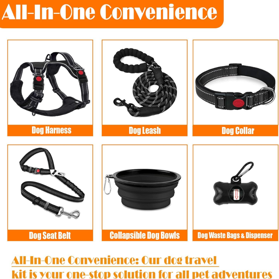 No Pull Dog Harness, Collar & Leash Set, Adjustable Pet Walking Set With Travel Accessories For Dogs