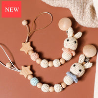Modern Handmade Pacifier Chain Baby Teething Chains Crochet Rabbit Panda Beads Wooden Clips Wood Tiny Rod For Kids - BIG FRENCHIES
