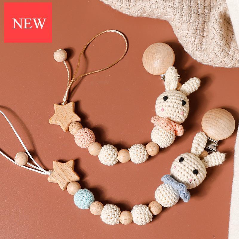 Modern Handmade Pacifier Chain Baby Teething Chains Crochet Rabbit Panda Beads Wooden Clips Wood Tiny Rod For Kids - BIG FRENCHIES