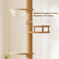 Floor to Ceiling Cat Tree, Cat Tower with Scratching Post, Adjustable Height(98-110 Inch), Large Wood Condo Cave Bed and