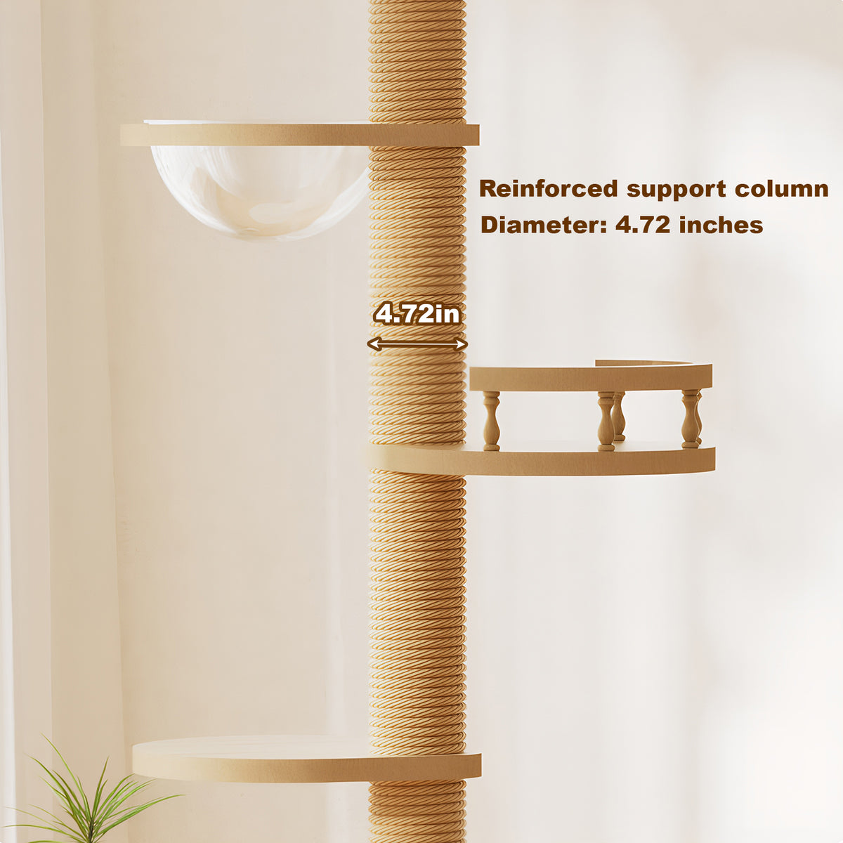 Floor to Ceiling Cat Tree, Cat Tower with Scratching Post, Adjustable Height(98-110 Inch), Large Wood Condo Cave Bed and
