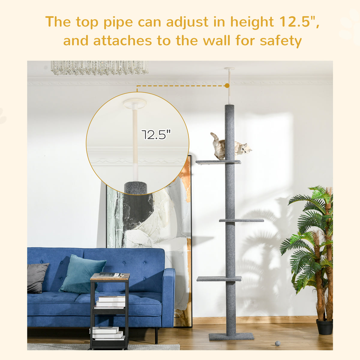 Floor-to-Ceiling Cat Tree Cat Climbing Tower with Sisal-Covered Scratching Posts Natural Cat Activity Center for kittens