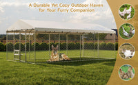 20x10 FT Large Outdoor Dog Kennel with Canopy, Heavy Duty Galvanized Steel Frame, Waterproof Cover, Built-in Elevated Fe