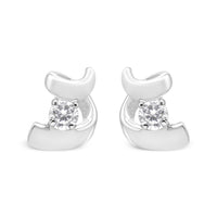 10K White Gold 1/10 Cttw Round Brilliant-Cut Diamond Espira Swirls Solitaire Push Back Stud Earrings (I-J Color, I1-I2 Clarity)