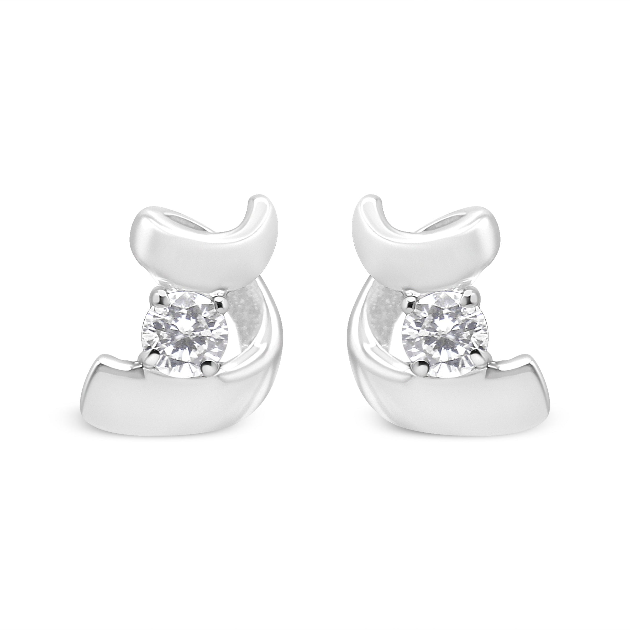10K White Gold 1/10 Cttw Round Brilliant-Cut Diamond Espira Swirls Solitaire Push Back Stud Earrings (I-J Color, I1-I2 Clarity)