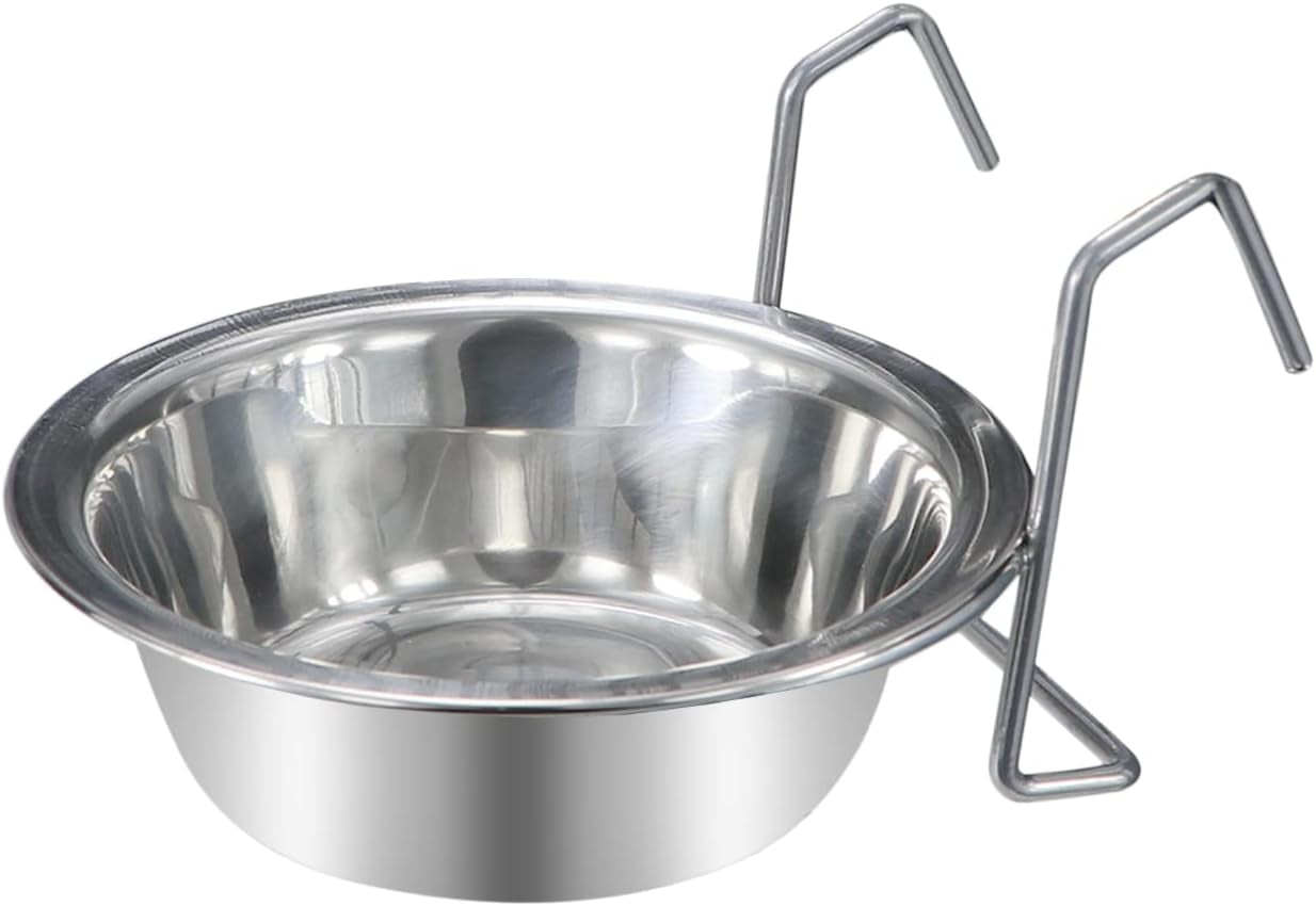Pet Bowl Stainless Steel Hanging Food Water Bowls Bird Cage Feeder for Birds, Parrots, Small Sized Dogs and Cats (S) - BIG FRENCHIES