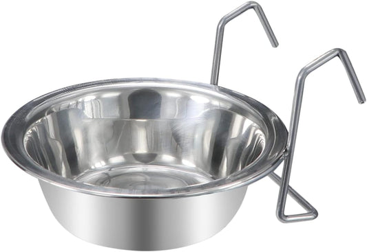 Pet Bowl Stainless Steel Hanging Food Water Bowls Bird Cage Feeder for Birds, Parrots, Small Sized Dogs and Cats (S) - BIG FRENCHIES