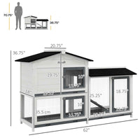 62" Rabbit Hutch, Wooden Bunny Hutch, Guinea Pig Cage, Small Animal Enclosure with Run Area, Removable Tray, Asphalt Roo