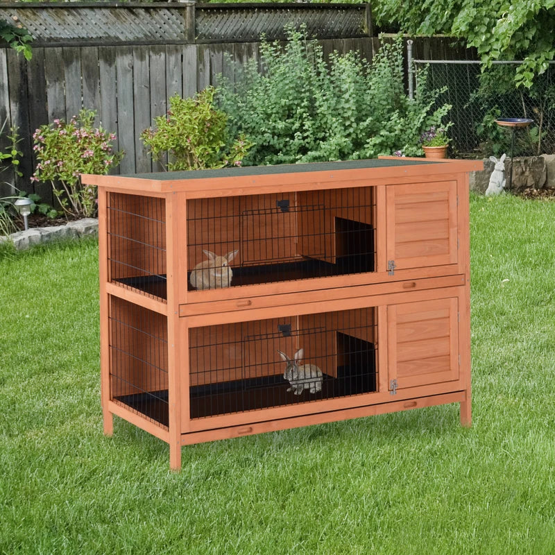 2-Story Large Rabbit Hutch Bunny Cage Wooden Pet House Small Animal Habitat With Lockable Doors, No Leak Tray And Waterp