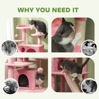 54" Cat Tree, Multi-Level Cat Tower with Scratching Posts, Cat Condos, Bed, Platforms, Ramp, Toy Ball, Pink