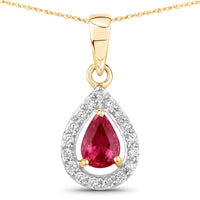 1.03 Carat Genuine Ruby and White Diamond 14K Yellow Gold Pendant