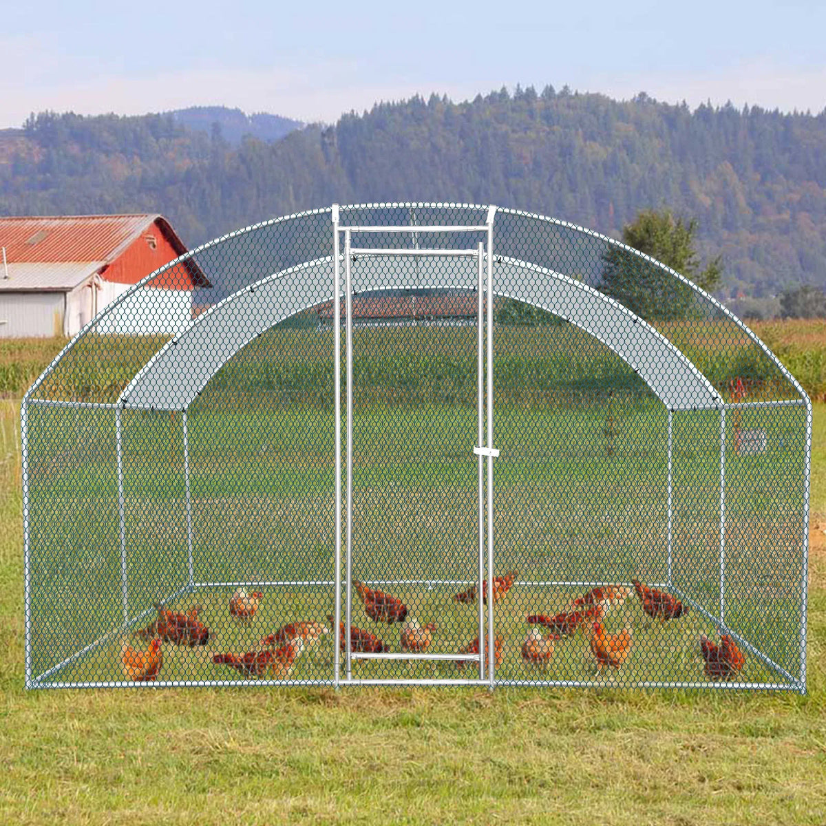 13 x 10 ft Large Metal Chicken Coop, Walk-in Poultry Cage Chicken Hen Run House with Waterproof Cover, Rabbits Cats Dogs