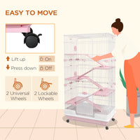 32"L 6-Level Small Animal Cage Rabbit Hutch with Universal Lockable Wheels, Slide-out Tray for Bunny, Chinchillas, Ferre