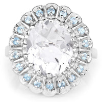 5.90 Carat Genuine Crystal Quartz and Swiss Blue Topaz .925 Sterling Silver Ring