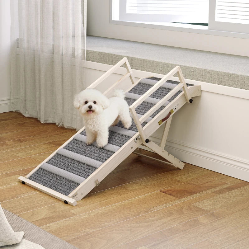 Dog Ramp, Folding Pet Ramp, 4 Adjustable Height From 15 To 19, Dog Step With Side Rails For Small To Large Pets